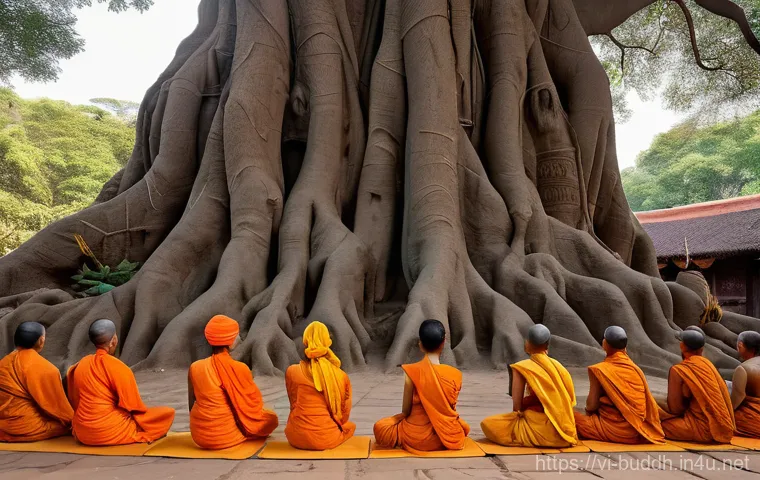 불교에서의 성차별 문제 - **Prompt:** A serene and respectful depiction of the historical moment when the Buddha accepts Mahap...