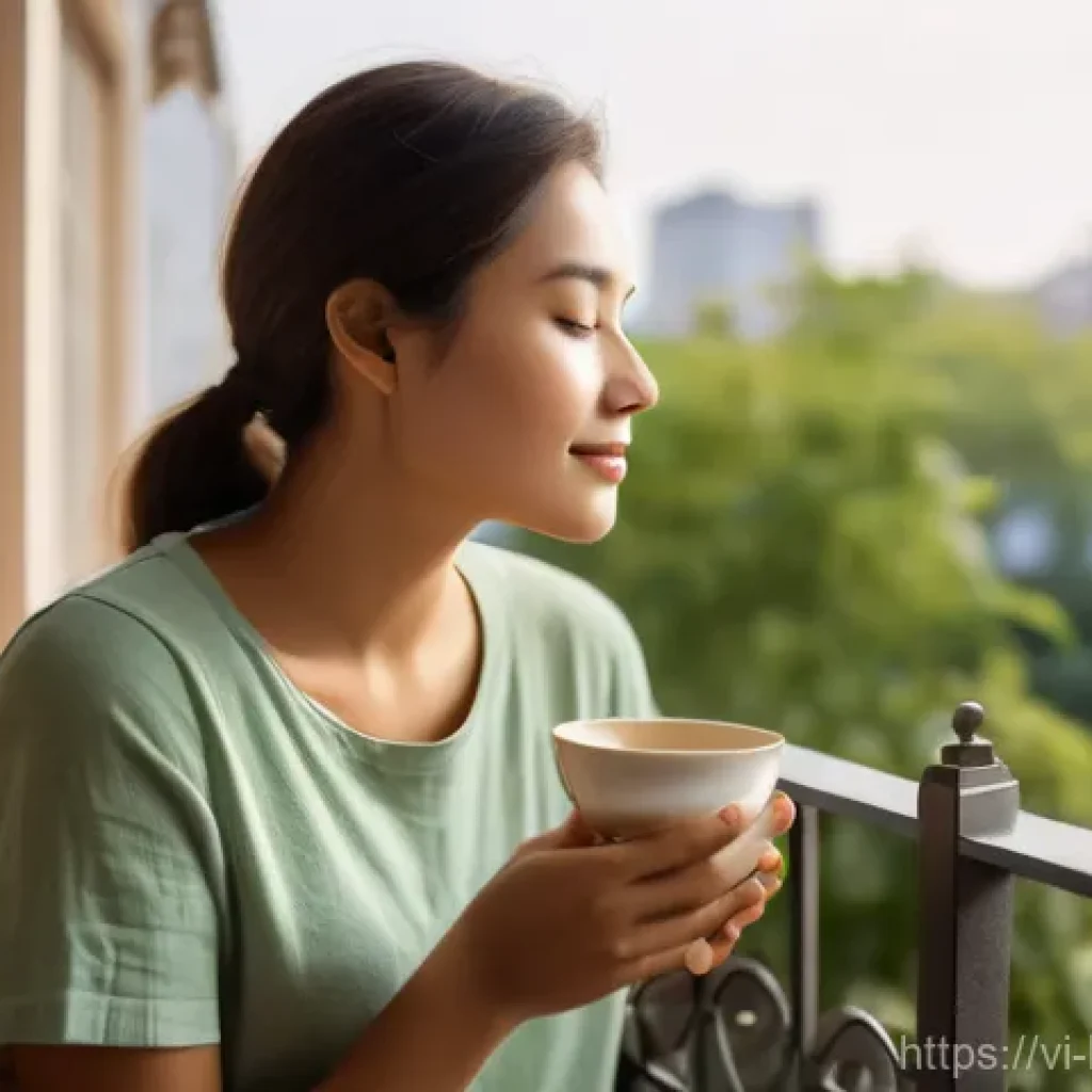 불교에서의 비움 - **Prompt: A serene young woman, dressed in a comfortable, modest t-shirt and loose linen pants, sits...
