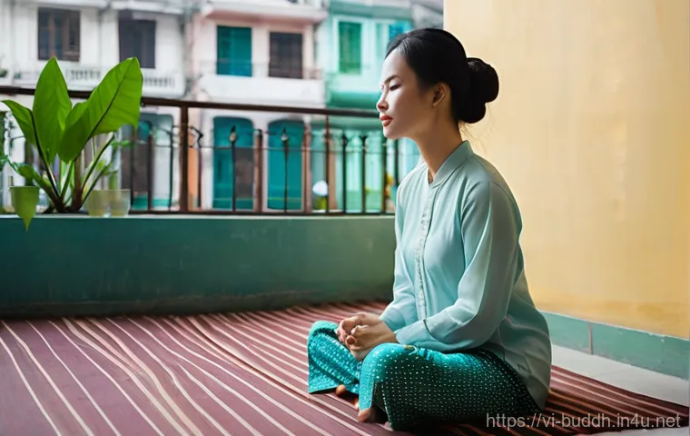 불교와 세계 평화 - **Prompt 1: Serene Morning Mindfulness in Urban Vietnam**
    A young Vietnamese woman, in her late ...