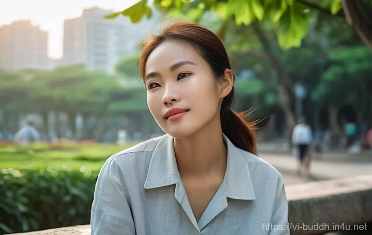 불교에서의 분노 다스리기 - **Mindful Breathing in a Vietnamese Urban Oasis:**
    "A serene and composed young Vietnamese woman...