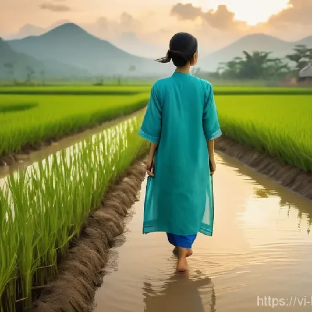 무상과 무아 - A serene young Vietnamese woman, wearing a modest, comfortable tunic dress with traditional patterns...