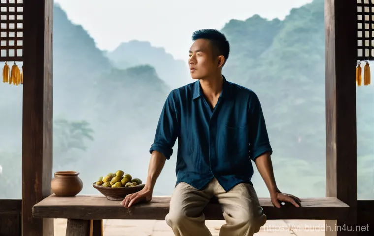 무상과 무아 - A serene young Vietnamese woman, wearing a modest, comfortable tunic dress with traditional patterns...