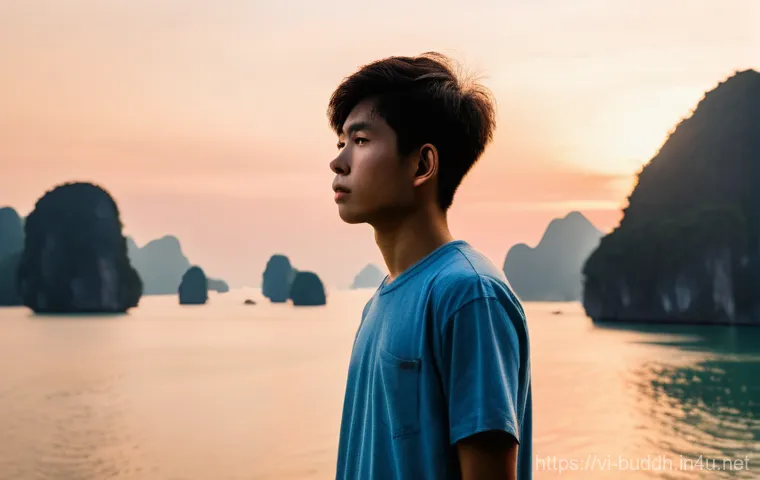 무상과 무아 - A Vietnamese man, aged late 20s to early 30s, dressed in loose-fitting, breathable linen trousers an...