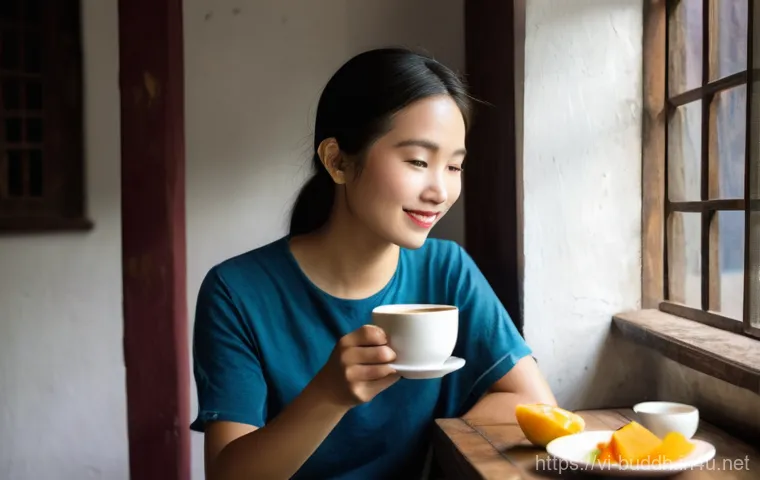 불교에서의 행복의 본질 - **Prompt:** An adult individual, gender-neutral, stands on a sun-drenched, open green hill, facing t...